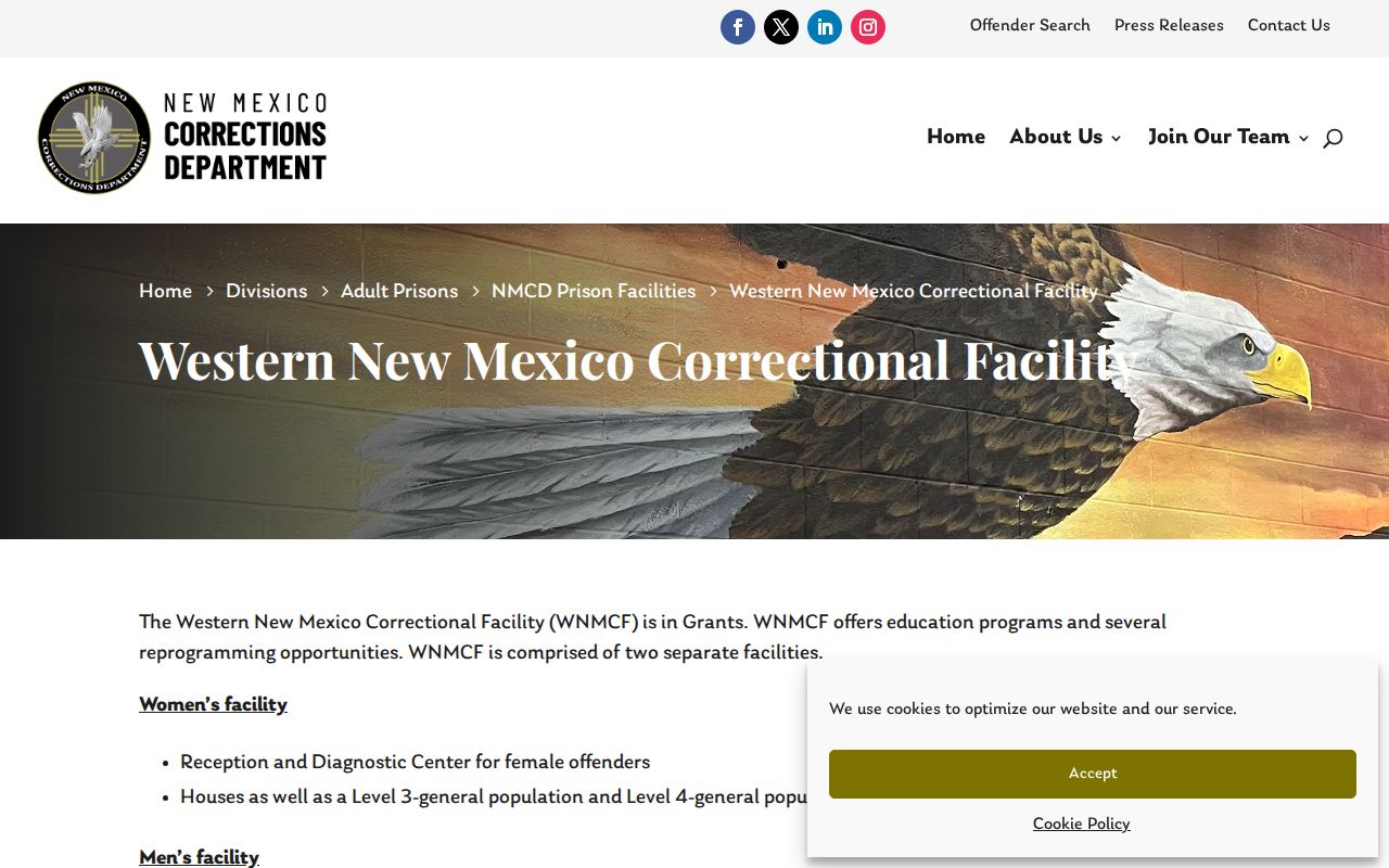 Western New Mexico Correctional Facility men’s campus offender release source