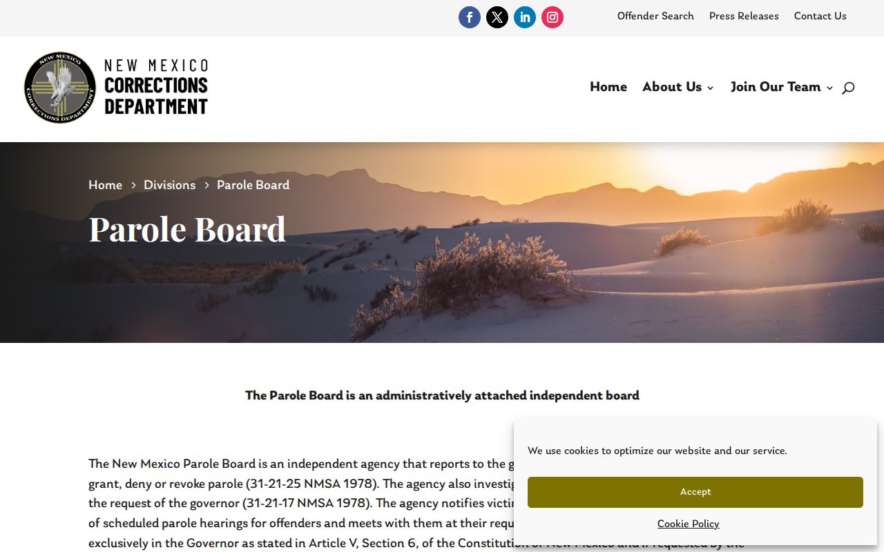 New Mexico Parole Board information for Cibola County parole records